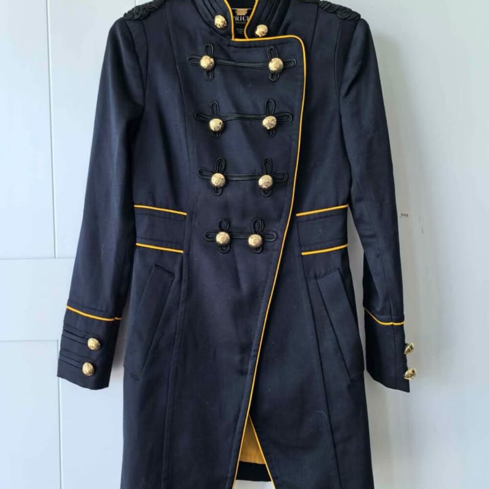 PRICH Wool Military Trench Coat – Navy with Gold Trim